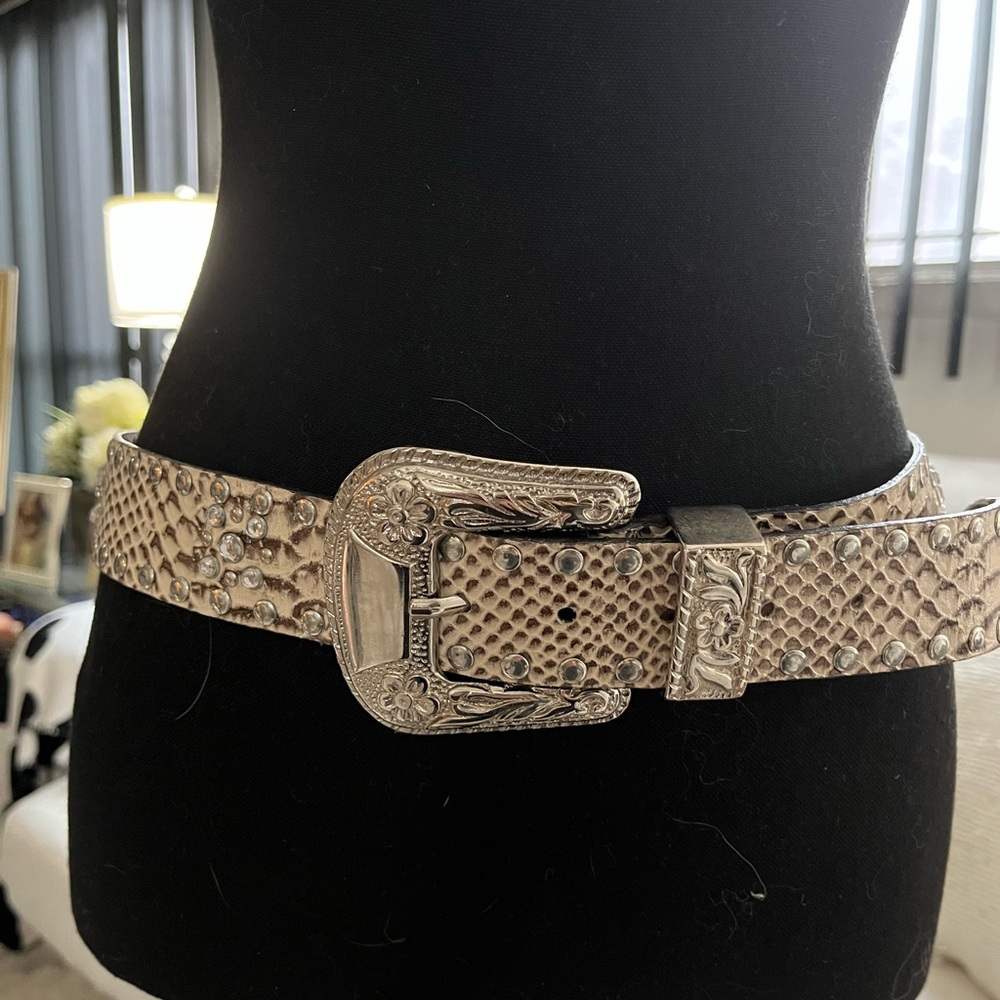 Berge genuine leather Snake Print Belt with embellishments and silver  Buckle.